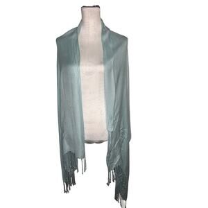 Pashmina Pale Blue Fringe Soft Cozy Wrap Shawl Stole 100% Pashmina 70Lx30W